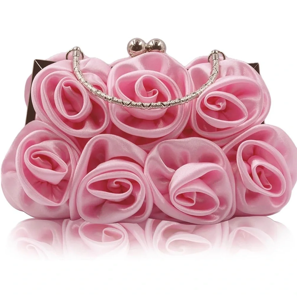 Women Evening Clutch Bag Floral Satin Small Purses with Detachable Strap